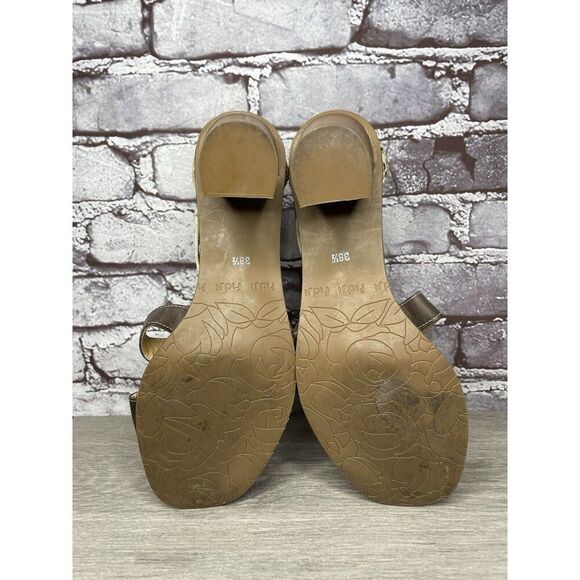 Fidji Ivory Leather Snake Skin Anke Strap Print Brown Heel Sandals Women 38.5EU - Picture 8 of 16